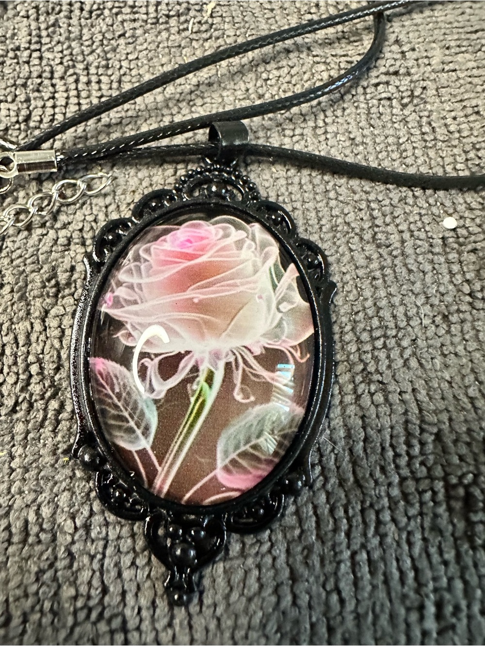 Pink Rose Black Cameo Pendant Necklace - Pink Rose